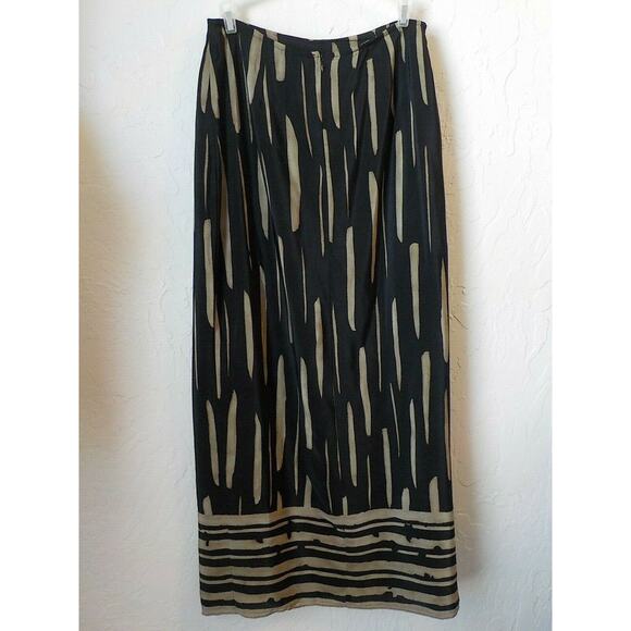 Cache Black Beige Maxi Wrap Skirt Women 8 Tribal Pattern Pencil Split Hem Zip Up - Picture 7 of 12